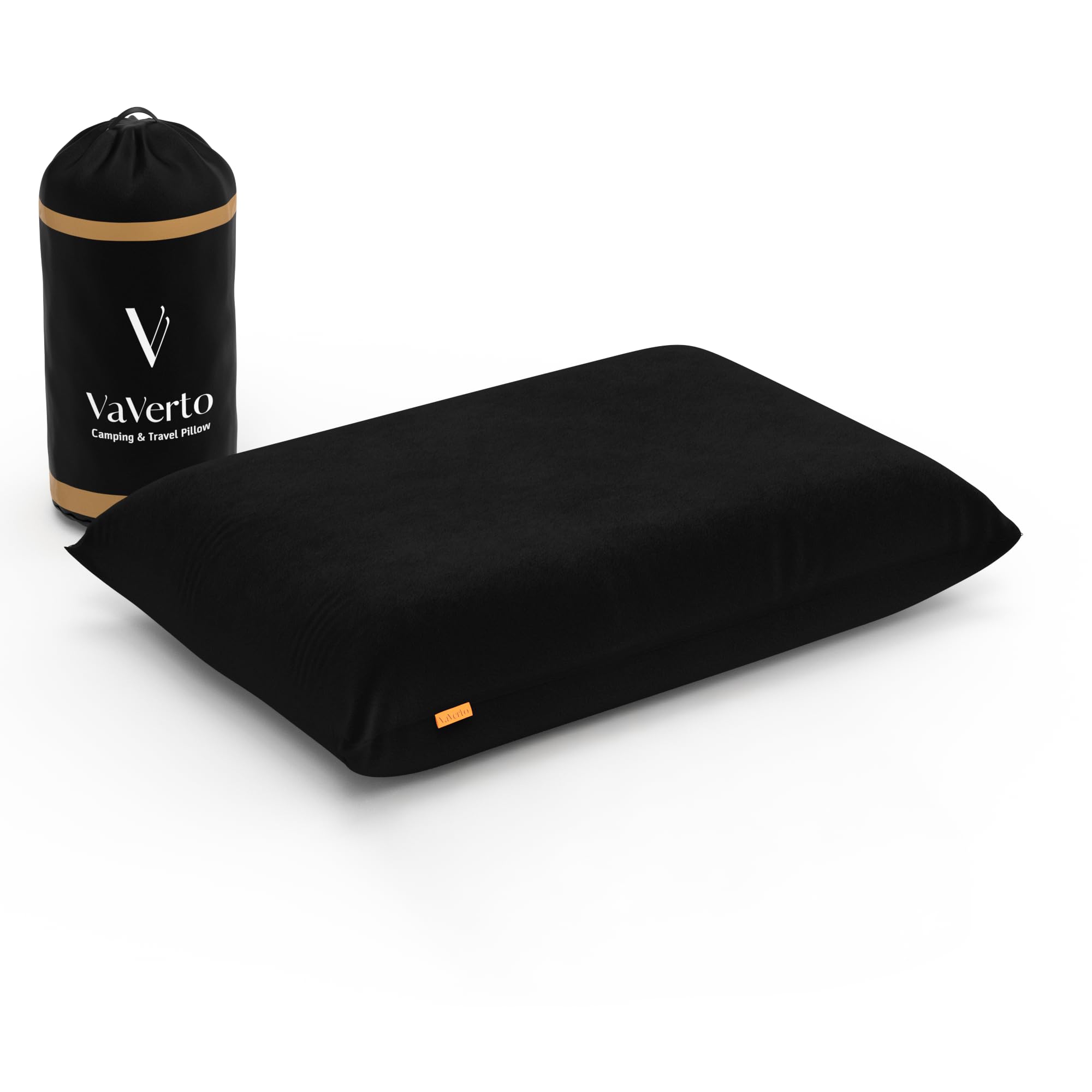 Vaverto Black Travel & Camping Pillow - Compressible Medium Firm Memory Foam with Bamboo Viscose Cover, Machine Washable - Perfect for Backpacking, Airplane, Car Travel & Outdoor Adventures
