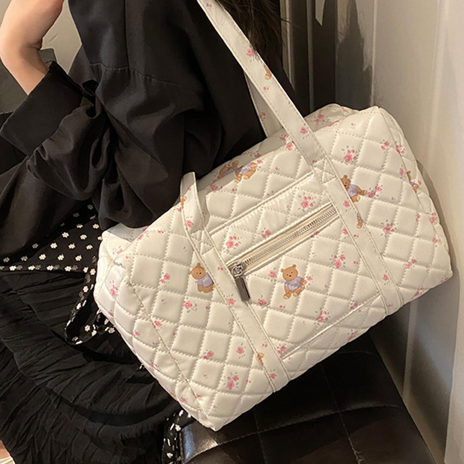 Stylish Large White Duffel Bag for Women - Spacious Weekender Overnight Tote, Perfect as Carry-On Luggage, Work Bag, Gym Bag, Travel Bag, Diaper Bag & Hospital Delivery Bag | Ideal for Business Trips, Weekend Getaways, Workouts & Maternity Needs