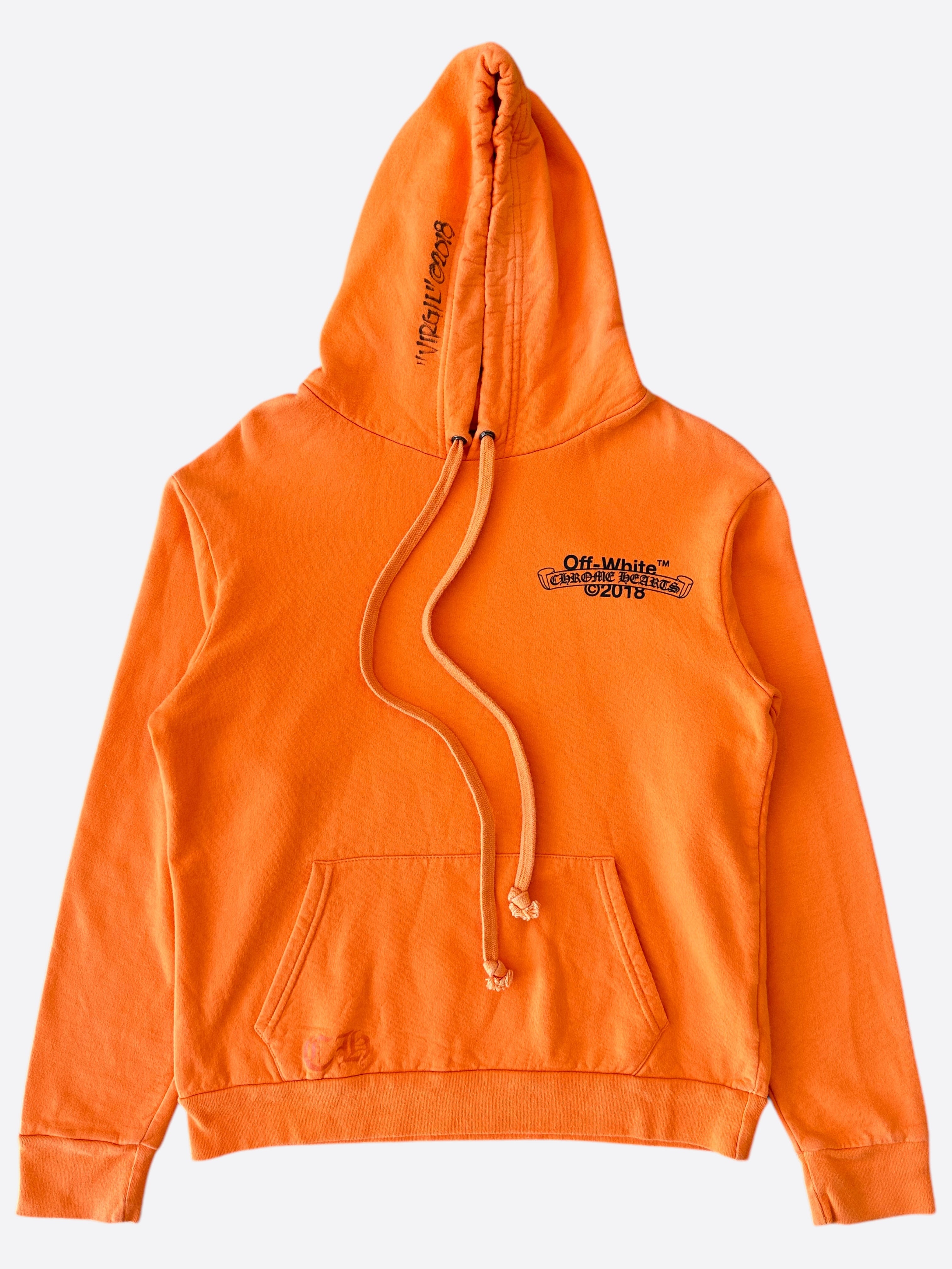 Chrome Hearts x Off-White Virgil Signed Orange & Black Scroll Logo Hoodie - Limited Edition Streetwear for Men & Women | Perfect for Urban Fashion, Street Style & Collector's Wardrobe