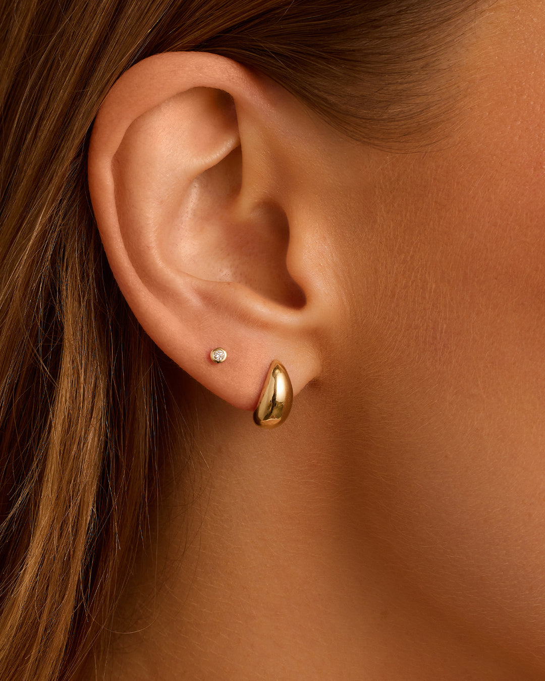 14K Gold Single Stud Earrings for Women - Minimalist Dainty Hoop Earrings for Everyday Wear - Perfect for Work, Date Night & Special Occasions