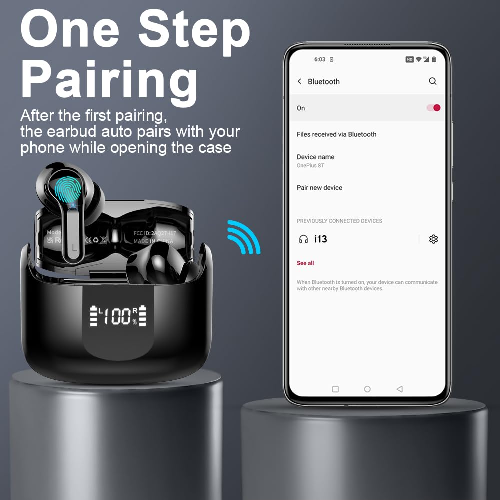 2024 Wireless Earbuds Bluetooth 5.3 with ENC Noise Cancelling Mic, 40H Playtime IP7 Waterproof In-Ear Headphones with Deep Bass & LED Display - Perfect for Gym, Running, Travel and Work Calls