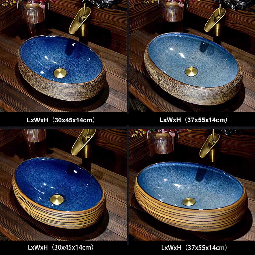 Blue Tempered Glass Bathroom Sink - Modern Oval Art Basin for Vanity & Dressing Table | Waterfall Pool Bowl Design | Faucet Not Included | Perfect for Small Spaces & Contemporary Bathroom Decor