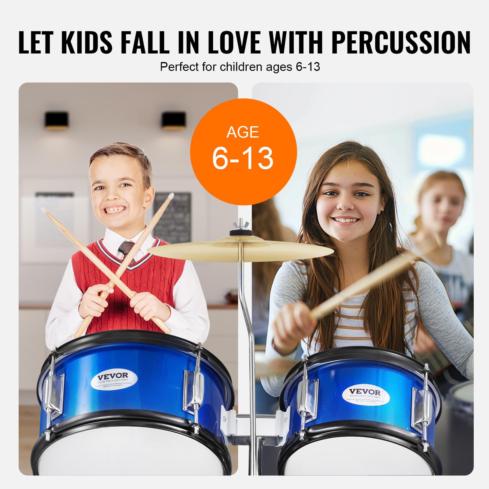 VEVOR 5-Piece Kids Drum Set with Adjustable Throne, Sticks, Cymbal & Pedal - 16