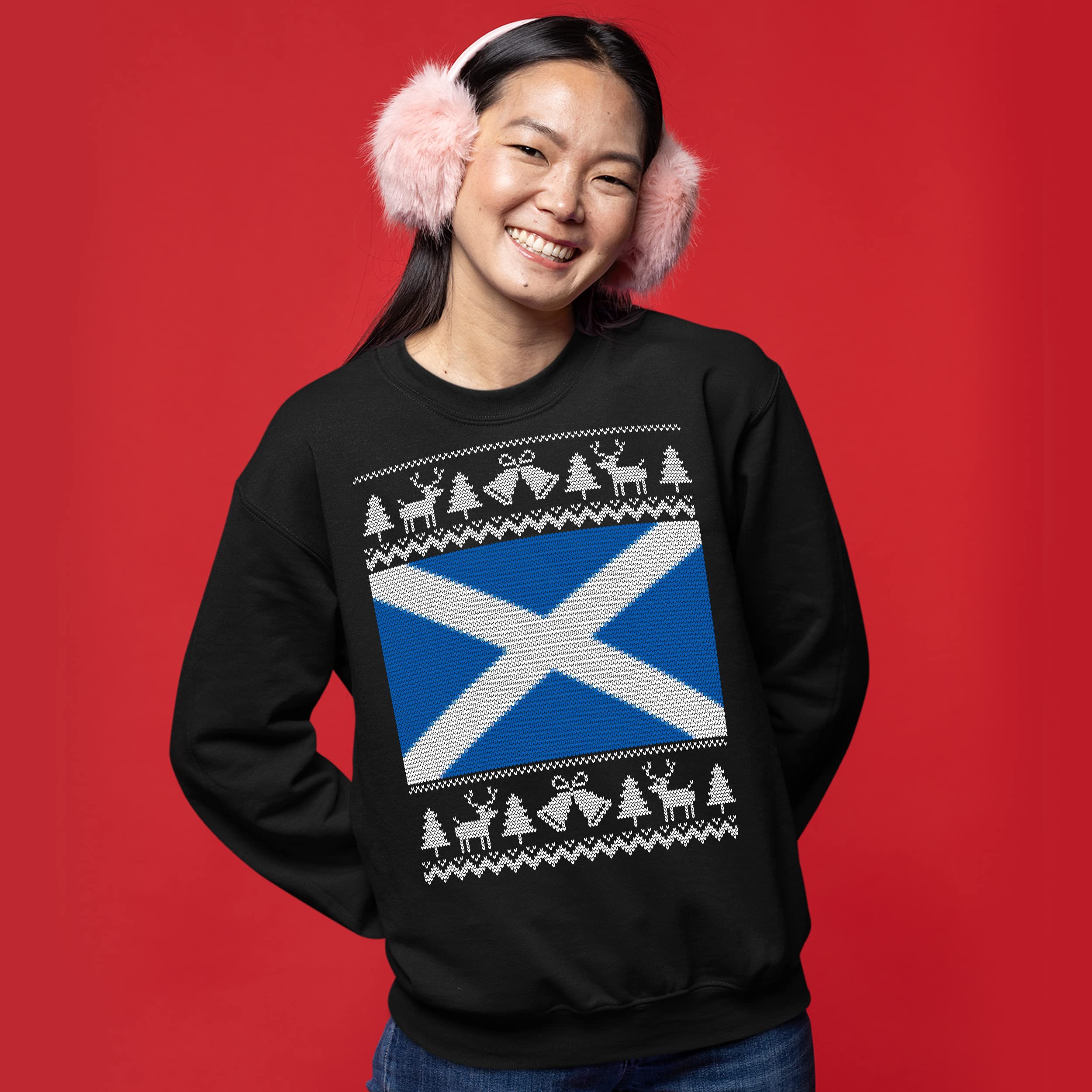 Funny Scottish Flag Christmas Sweater for Adults - Purple Print House Scotland Reindeer Fair Isle Ugly Holiday Sweatshirt | Perfect Xmas Gift for Men & Women | Office Party, Family Gatherings & Festive Celebrations