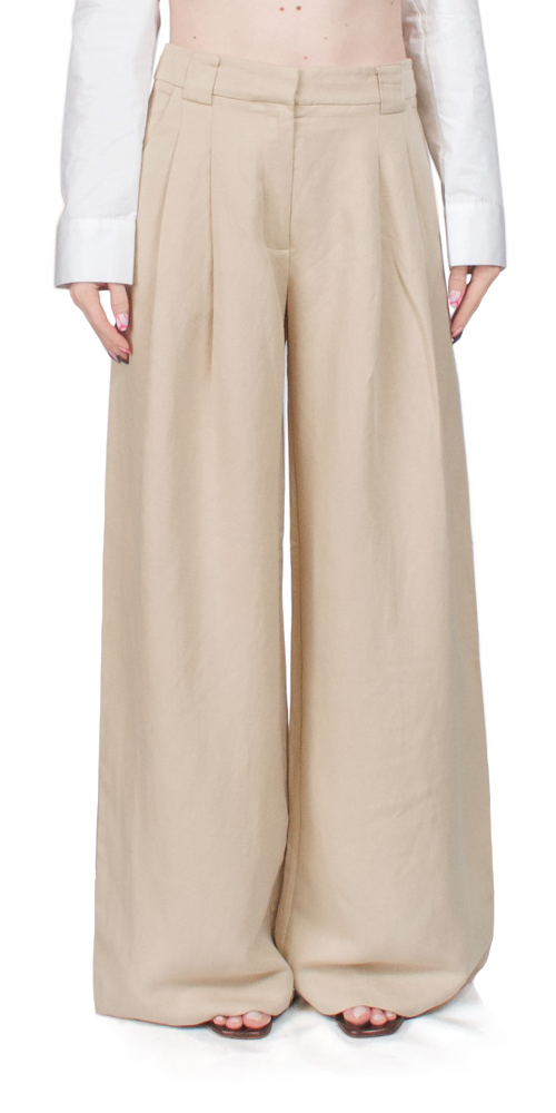 Women's Wide Leg Pleat Pants in Dune Color - Comfortable High Waisted Linen Trousers for Work, Office & Casual Outfits | Summer Breathable Lounge Pants for Women