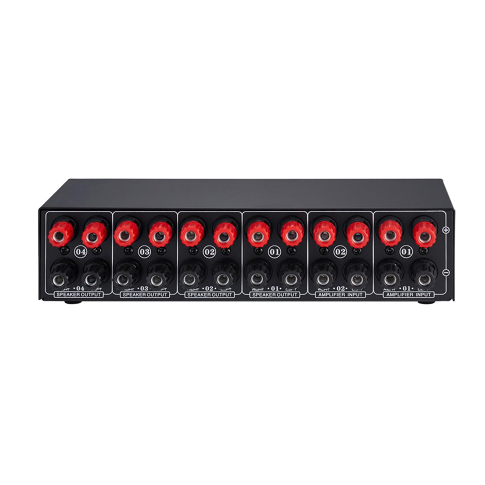 Premium 2-In 4-Out Stereo Amplifier Speaker Selector Switch Box - Compare & Switch Between 2 Amplifiers for Home Theater, Studio, or Multi-Room Audio Systems