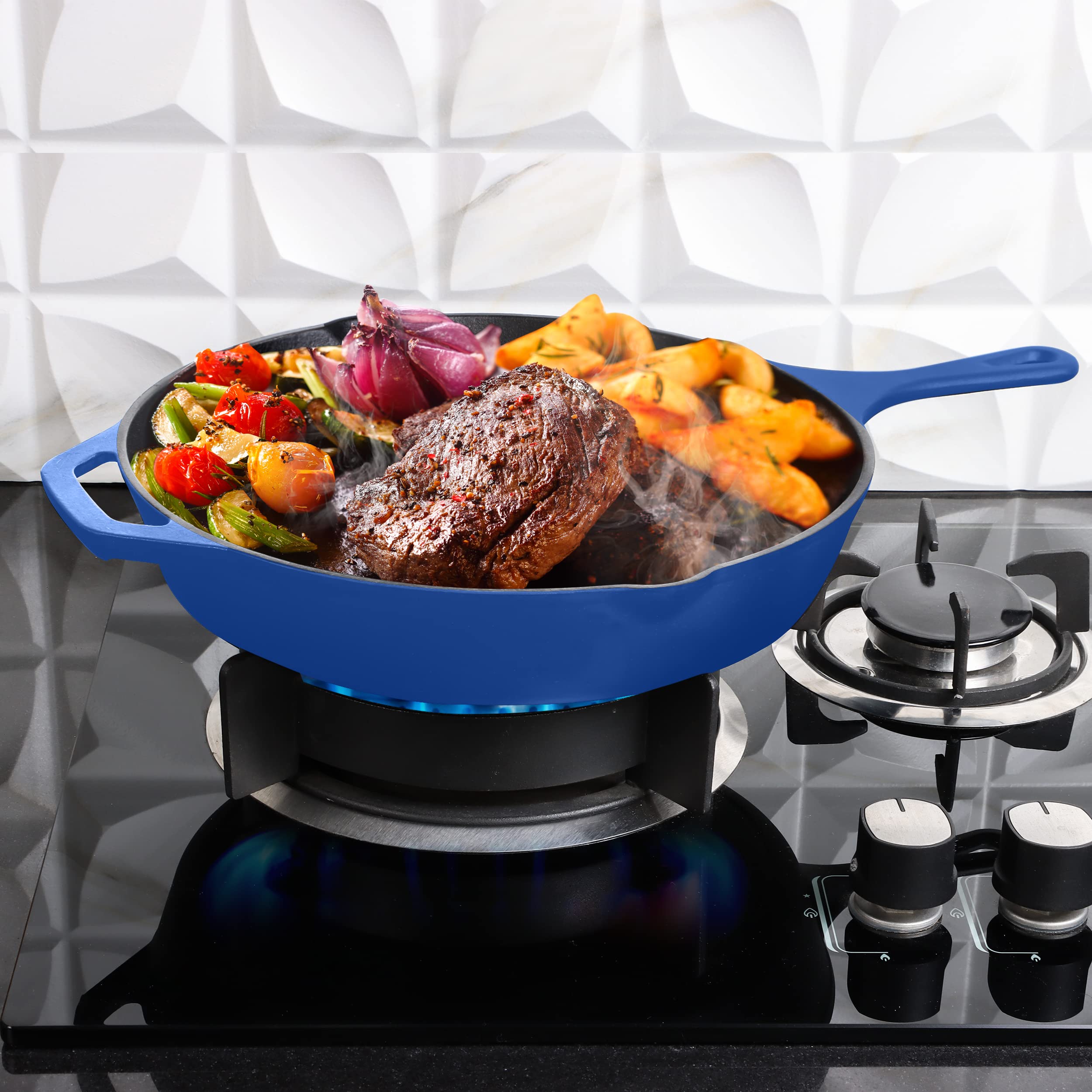 Utopia Kitchen 10.25 Inch Cast Iron Skillet - Pre-Seasoned Chef's Pan for Sauteing, Frying & Grilling | Indoor & Outdoor Safe Cookware | Perfect for Camping, BBQ & Home Cooking (Blue)