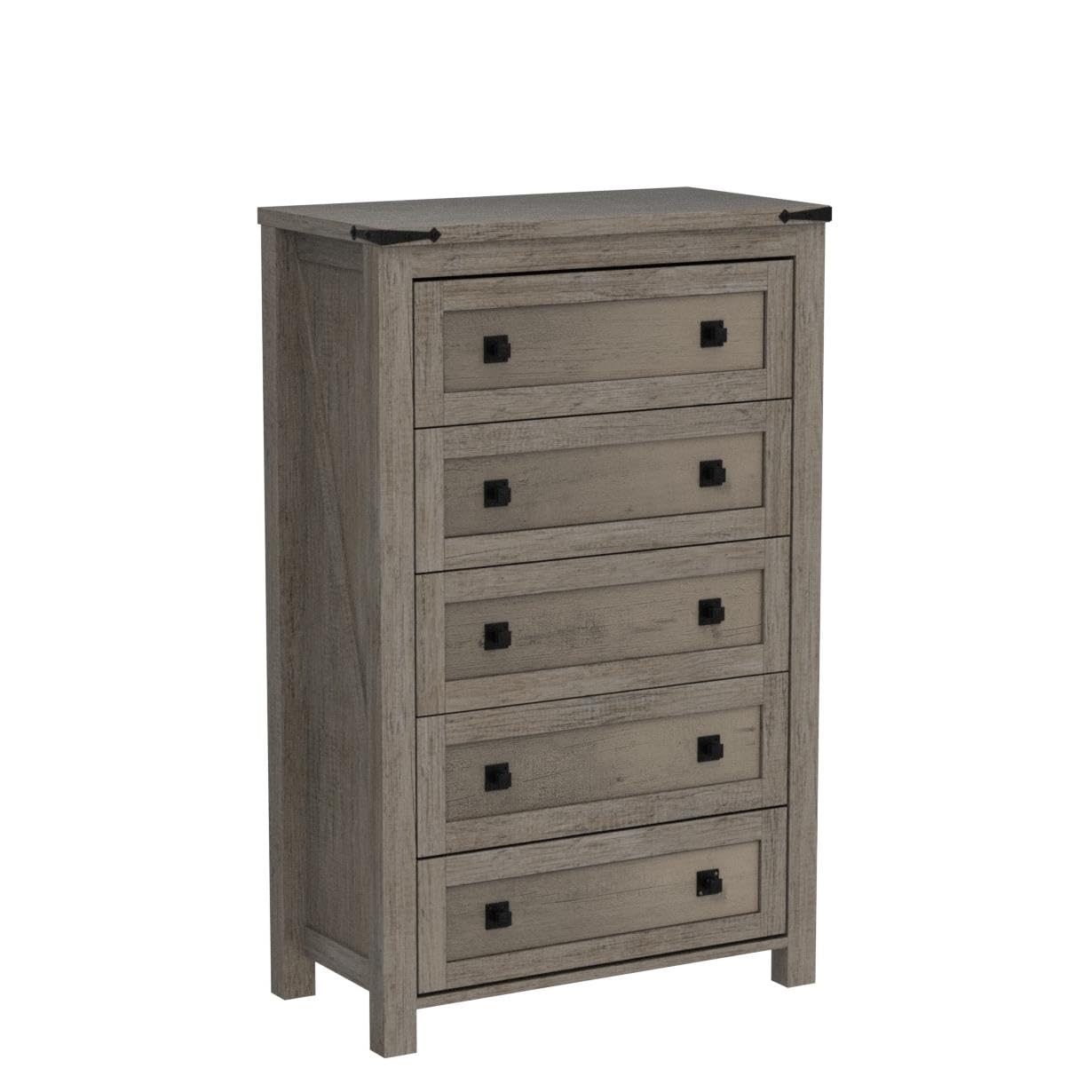 Farmhouse 5-Drawer Wood Dresser Chest - Rustic Oak Tall Storage Organizer for Bedroom, Living Room & Hallway - Perfect for Home Decor, Clothes Storage & Space Saving
