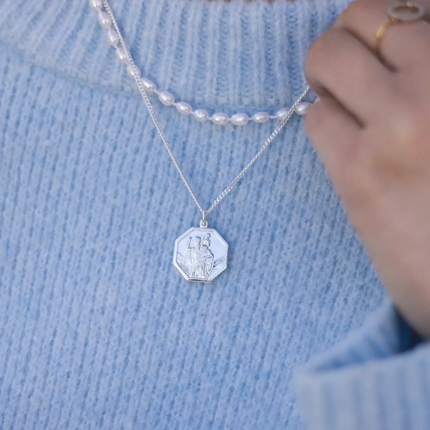 St Christopher Large Sterling Silver Necklace with Custom Engraving - Perfect for Travel Protection & Religious Gifts