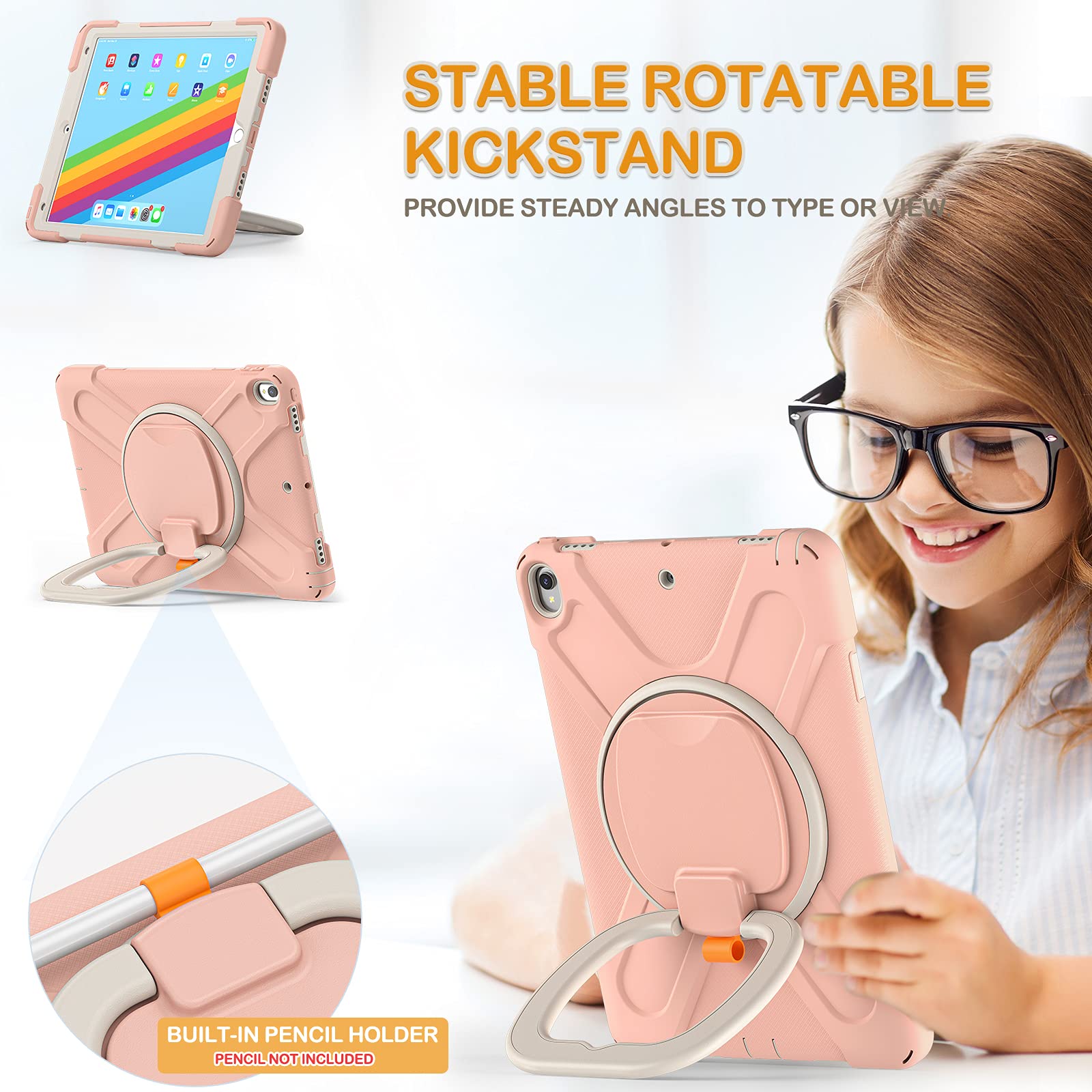 BRAECN iPad Air 3 Case - Full Body Protective Silicone Cover with 360° Rotating Hand Grip, Pencil Holder & Kickstand | Shockproof Case for iPad Air 3rd Gen (2019) & iPad Pro 10.5 (2017) | Rose Gold | Perfect for Travel, Work & School Use