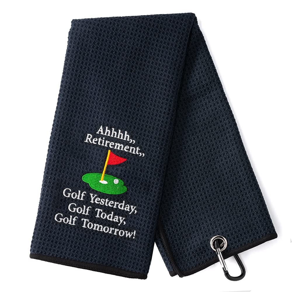 DYJYBMY Golf Yesterday Today Tomorrow Embroidered Towel with Clip - Premium Golf Accessories for Men (Black) - Perfect for Golf Courses, Driving Ranges & Clubhouses