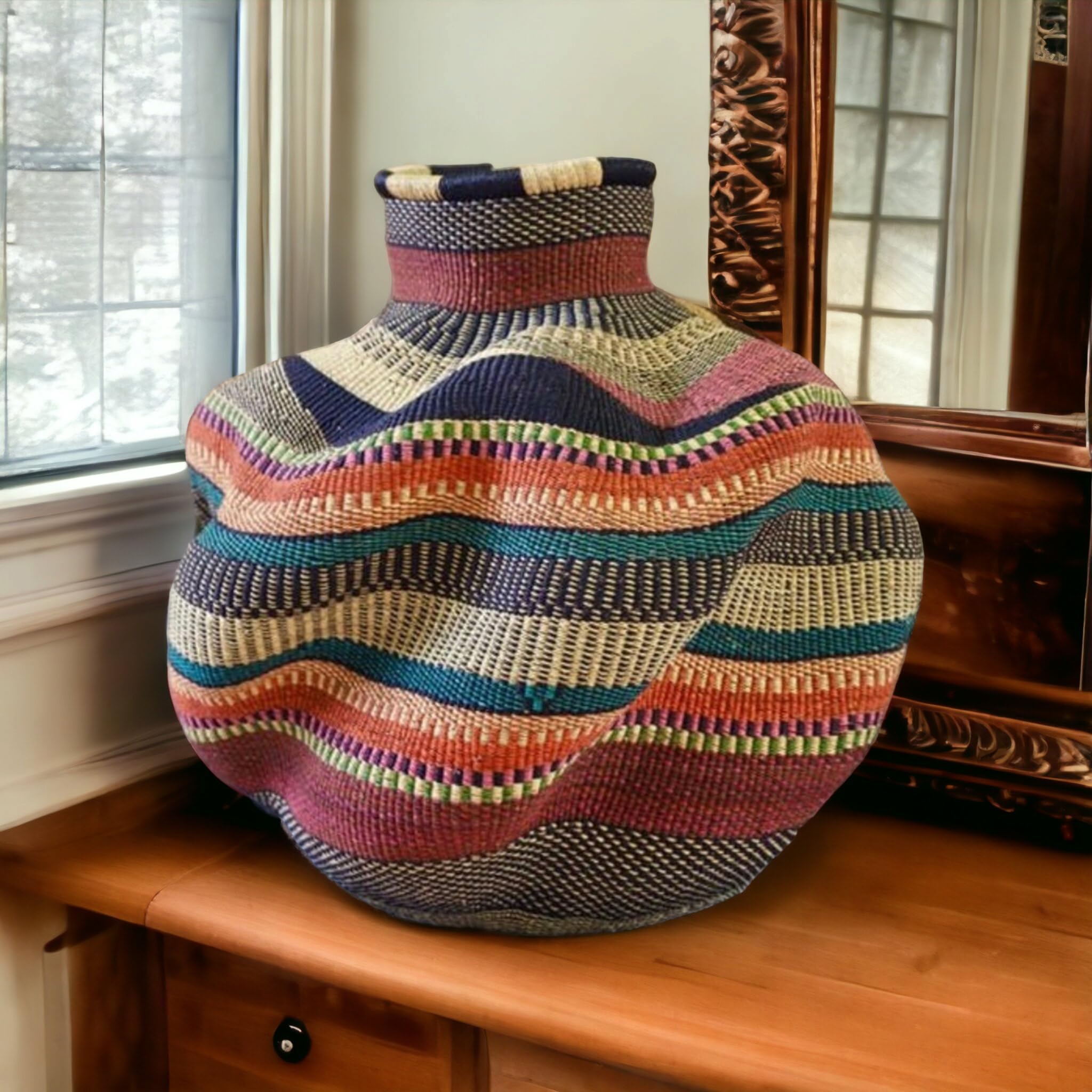 16x18 Inch Wicker Round Basket - African Rattan Storage Basket for Plants, Home Decor & Organizing - Medium Bolga Basket for Living Room, Bedroom, or Office