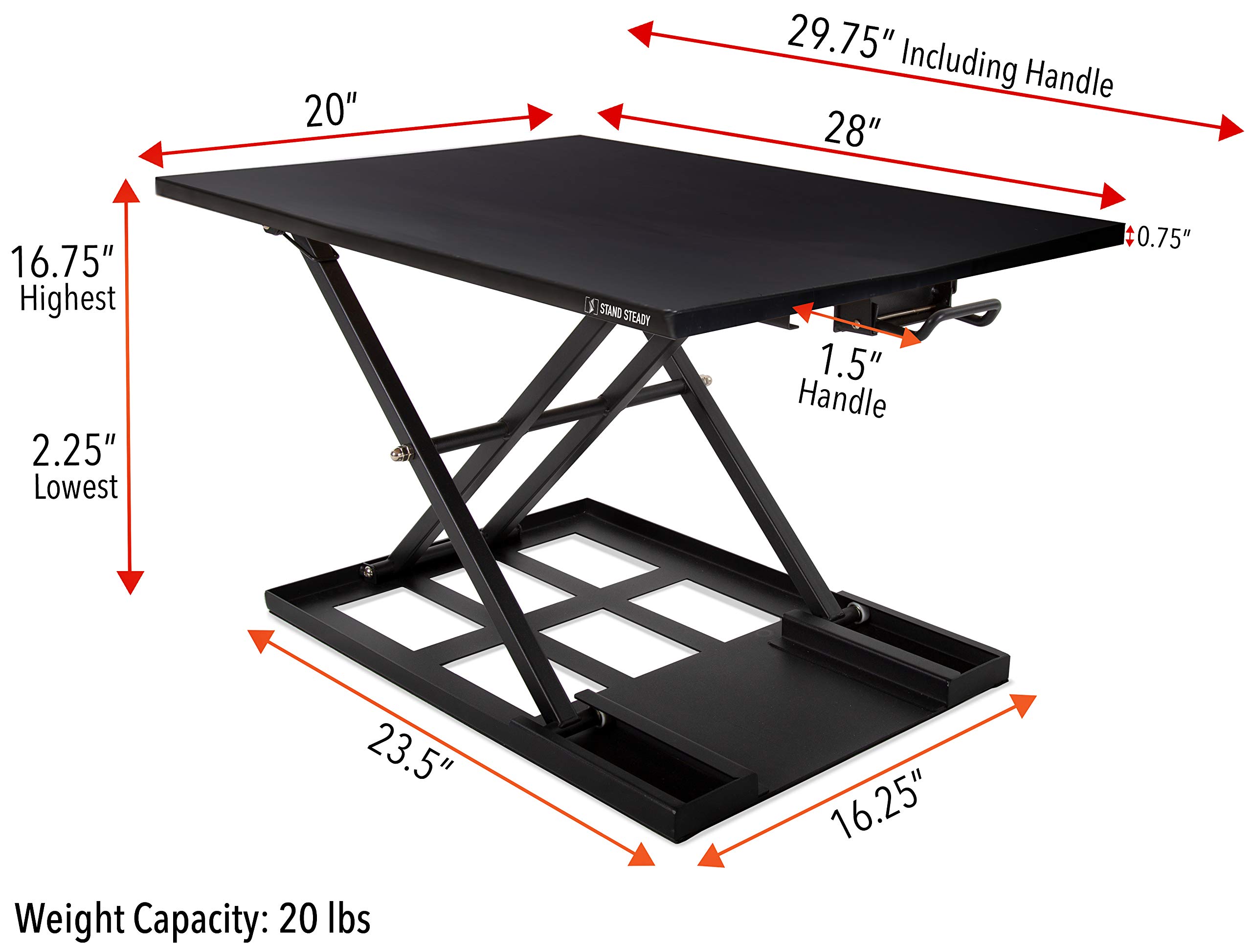 Stand Steady X-Elite Pro Ergonomic Adjustable Standing Desk Converter - 28x20 Inch Height Adjustable Laptop Riser for Home Office Workstation - Perfect for Sit-Stand Work Setup with Computer Monitor (Black)