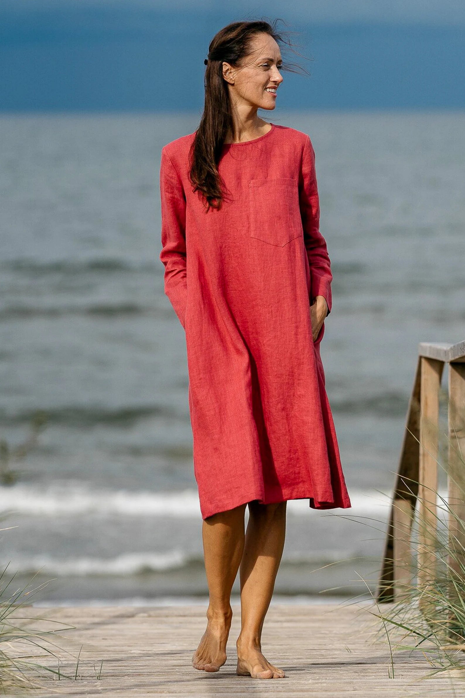 Oversized Linen Dress AURA in Raspberry - Flowy Boho Maxi Dress for Women | Perfect for Beach Vacation, Summer Outfits & Casual Wear
