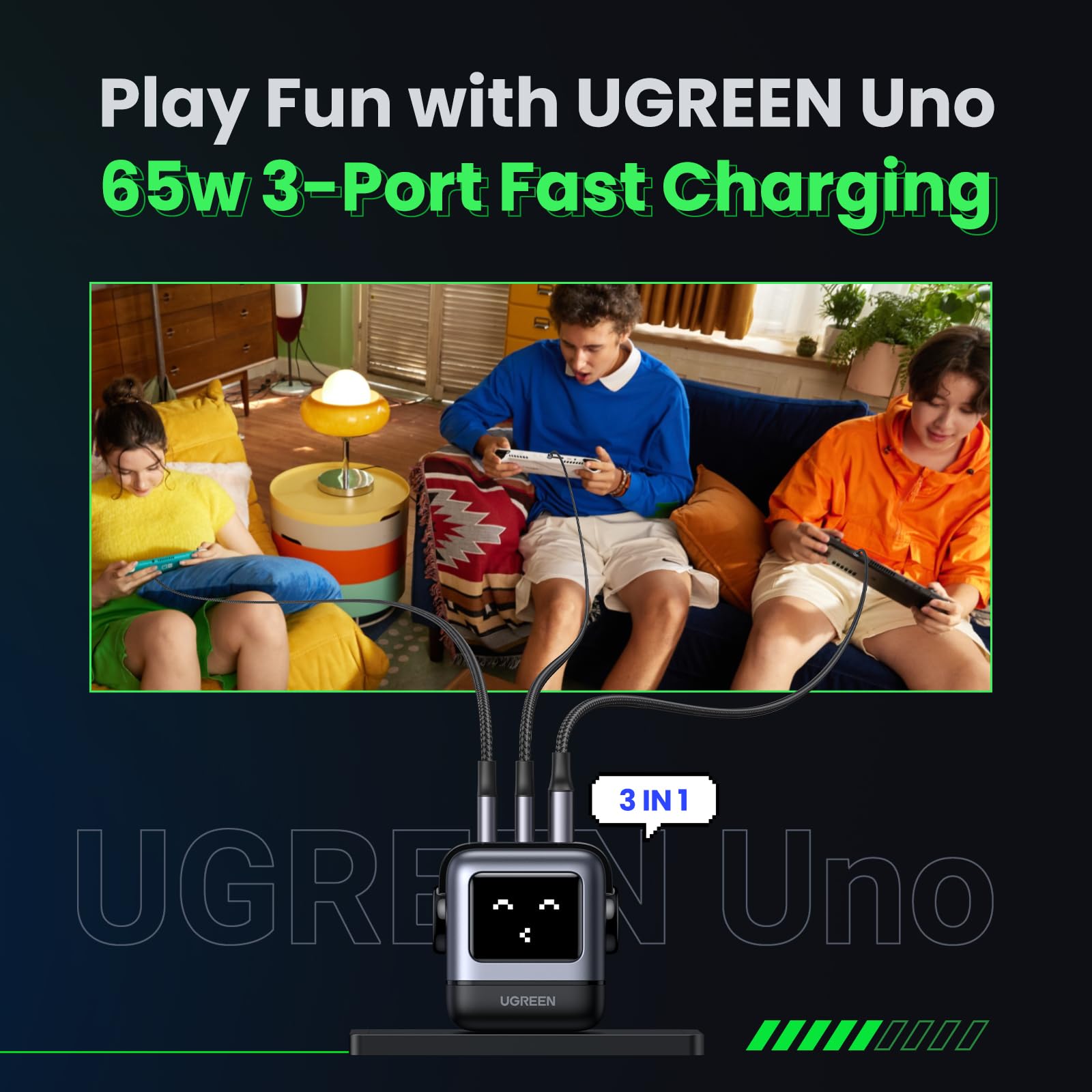 UGREEN Nexode 65W GaN Fast Charger - 3-Port USB C Wall Charger for MacBook Pro/Air, iPhone 16/15 Pro, Galaxy S24 Ultra, Pixel 8, iPad, Steam Deck - Compact Power Adapter for Home, Office & Travel (Black)