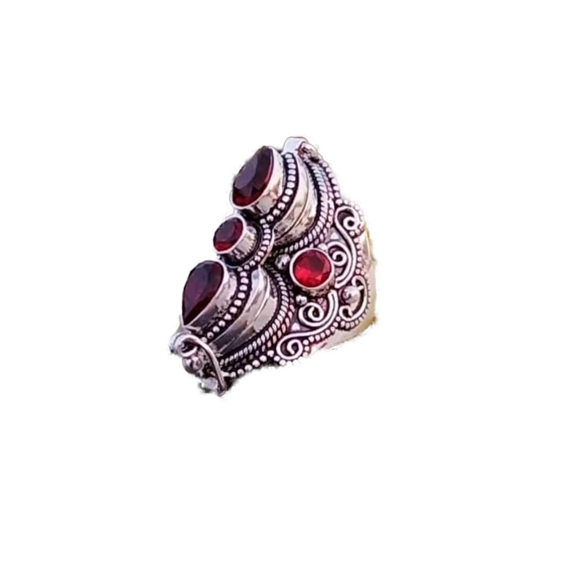 925 Sterling Silver Garnet Poison Box Ring - Handmade Boho Vintage Statement Ring with Openable Pillbox Compartment - Perfect Gift for Her, Ideal for Parties, Weddings & Everyday Boho Fashion