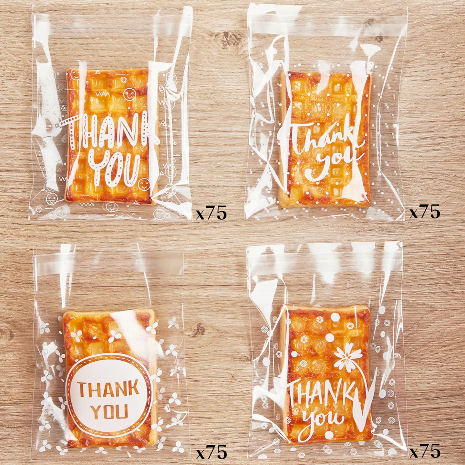 300pcs Self-Adhesive Clear Cellophane Cookie Bags 4x4 Inch - Small Treat Bags for Baking, Party Favors, Gift Wrapping & Bake Sales - Perfect for Cookies, Candies, Wedding Favors & Holiday Gifting