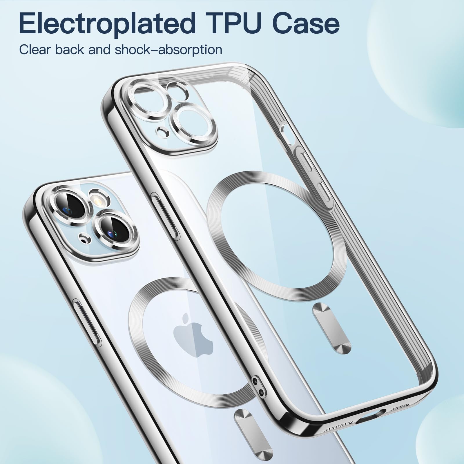 JETech Ultra-Thin Clear Case for iPhone 15 Plus 6.7-Inch | Military-Grade Shockproof Protection | MagSafe Compatible Wireless Charging | Anti-Yellowing TPU Cover with Camera Protection (Silver) - Perfect for Daily Use, Travel & Outdoor Activities