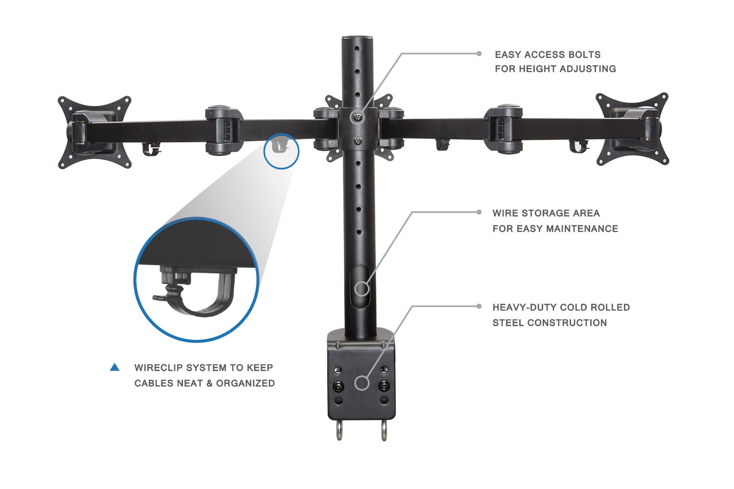 Mount-It! Triple Monitor Mount Stand - Heavy Duty Full Motion 3 Monitor Desk Mount for 19-24 Inch Screens | VESA 75x75/100x100 Compatible | C-Clamp & Grommet Base | Adjustable Arms | Perfect for Gaming, Office & Home Workstations