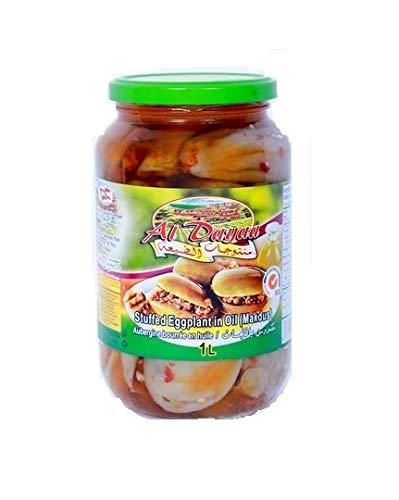 Al Dayaa Makdous Stuffed Baby Eggplant in Olive Oil - 4 Glass Jars (35oz/1kg Each) - Authentic Middle Eastern Pickled Eggplant for Breakfast, Mezze Platters & Charcuterie Boards