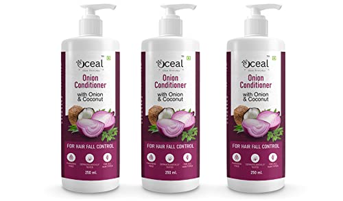 Oceal Onion & Coconut Oil Hair Conditioner for Dandruff, Hair Loss, Curly & Damaged Hair - 3 Pack (250ml Each) | Deep Nourishment for Dry, Frizzy Hair at Home or Salon