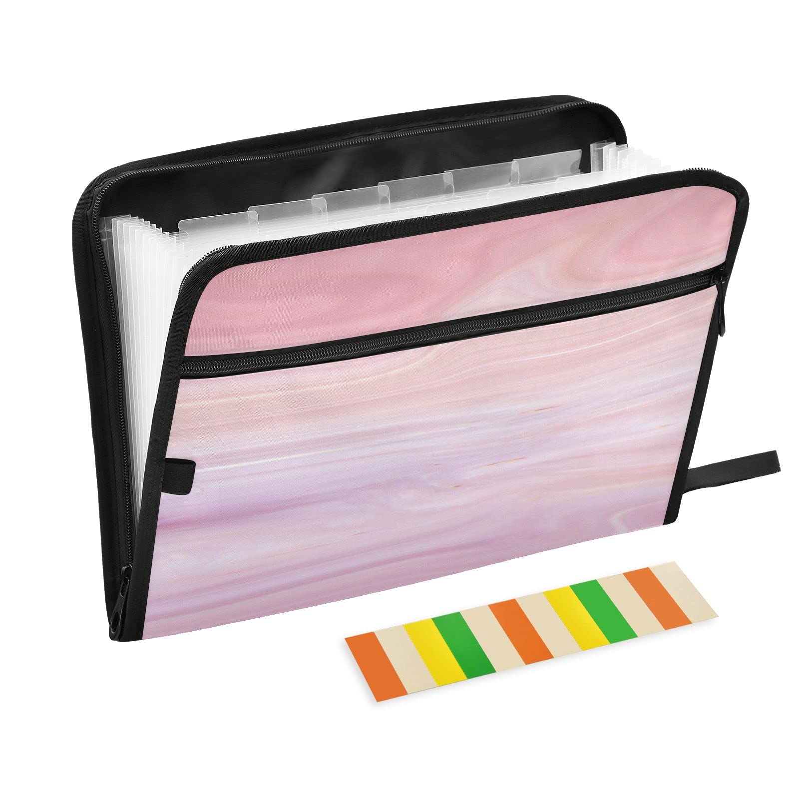 Kcldeci 13 Pocket Expanding File Folder - Pink Marble Accordion Organizer with Zipper Closure for A4/Legal Documents | Perfect for Office, School & Home Organization
