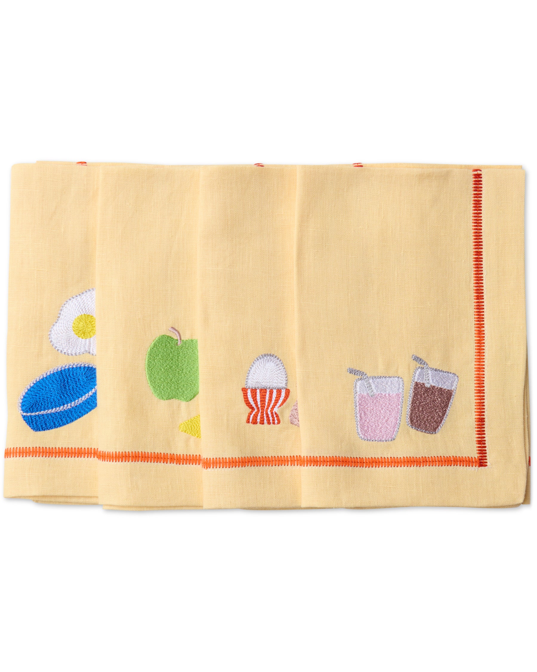 Breakfast Is Served Embroidered Linen 4-Piece Napkin Set - Elegant Table Linens for Brunch, Dinner Parties & Special Occasions