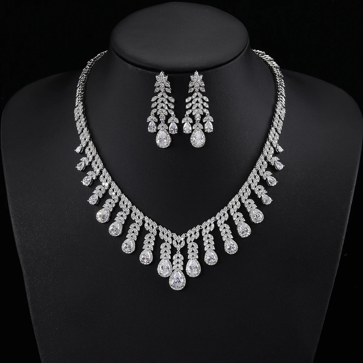 Luxury 2-Piece Water Drop Cubic Zirconia Bridal Jewelry Set - Necklace & Earrings for Weddings, Anniversaries & Special Occasions | CN11014