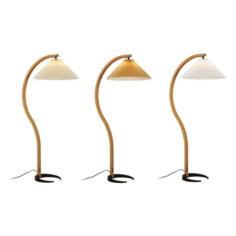 Modern Wooden Curved Fabric Floor Lamp for Bedroom - Adjustable Standing Light with Linen Shade - Perfect for Reading Nook, Living Room Corner & Cozy Nightstand Lighting