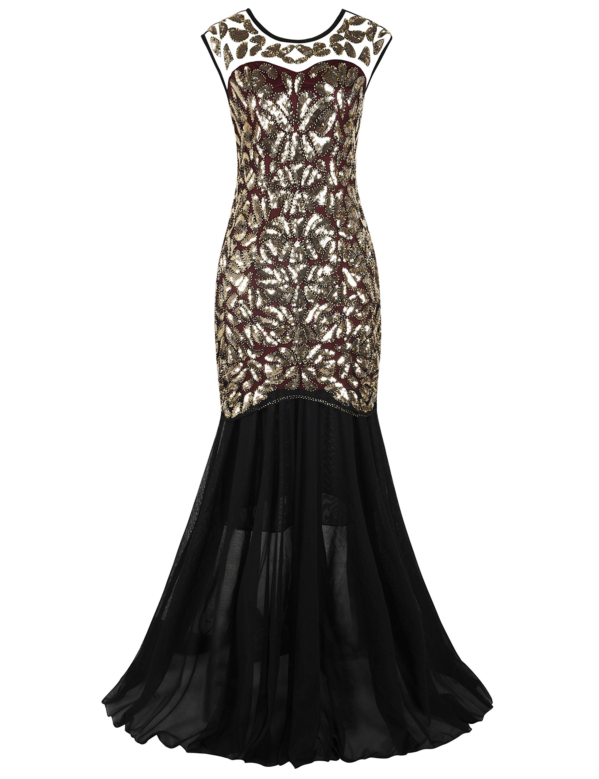 PrettyGuide Women's 1920s Black Sequin Gatsby Maxi Long Evening Prom Dress - Vintage Flapper Dress for Roaring 20s Party, Great Gatsby Theme, Wedding Guest & Formal Events