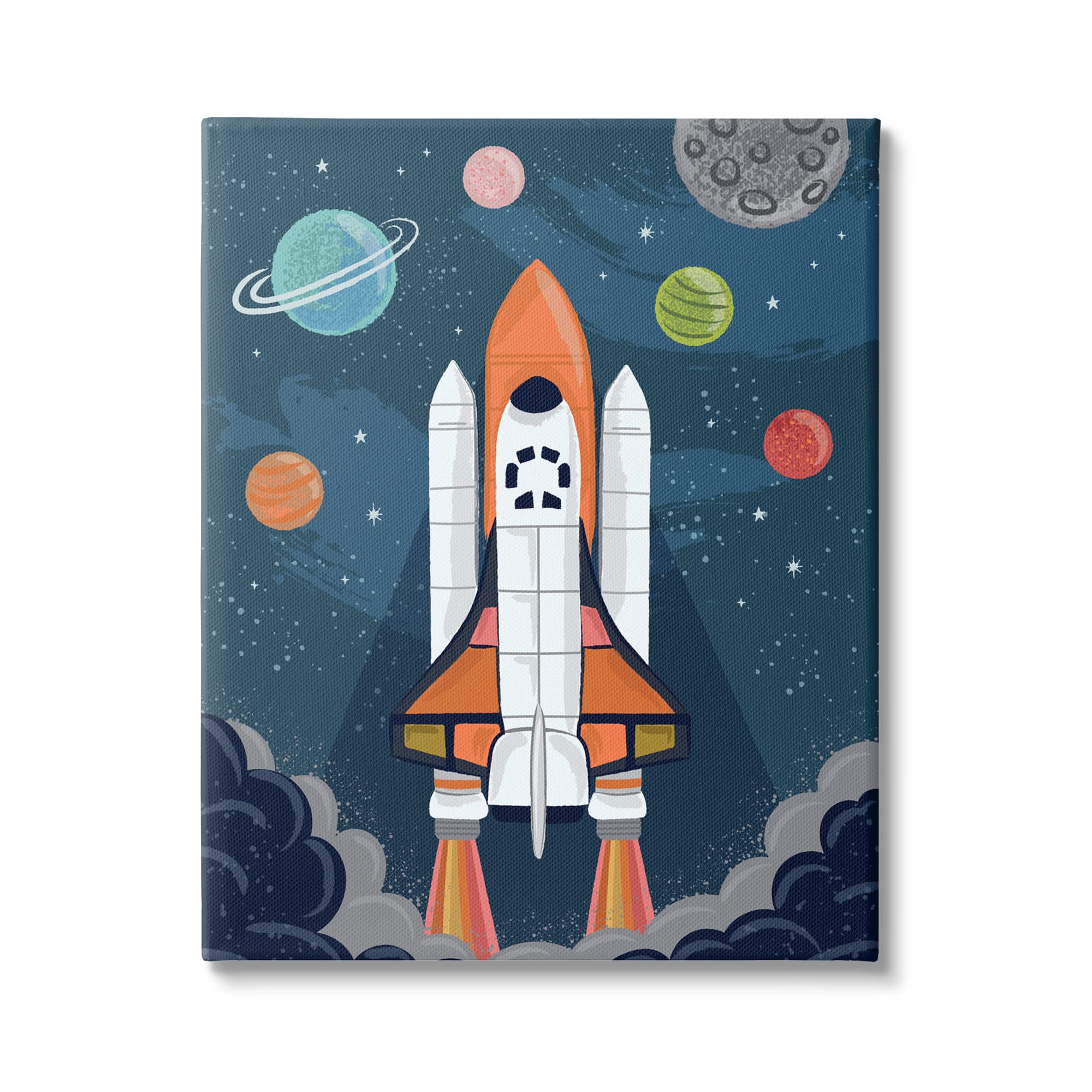 Stupell Industries Rocket Ship Ready for Flight - Outer Space Planets Wall Art by Lisa Perry | Modern Space-Themed Nursery Decor, Kids Room Decor, Playroom Wall Decor for Space Enthusiasts
