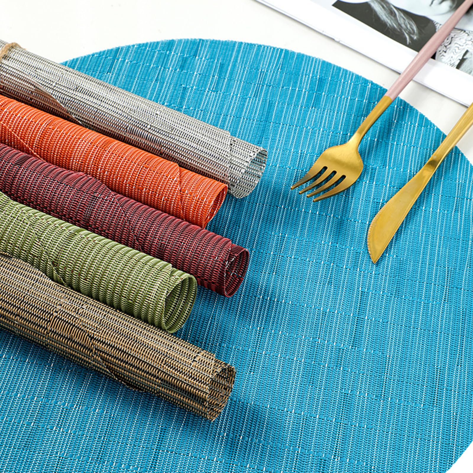 Round Woven Placemats Set of 6 - 13.8 Inch Washable Non-Slip Table Mats for Dining, Christmas Decor, Wedding & Party - Off White Home Decor Accessories