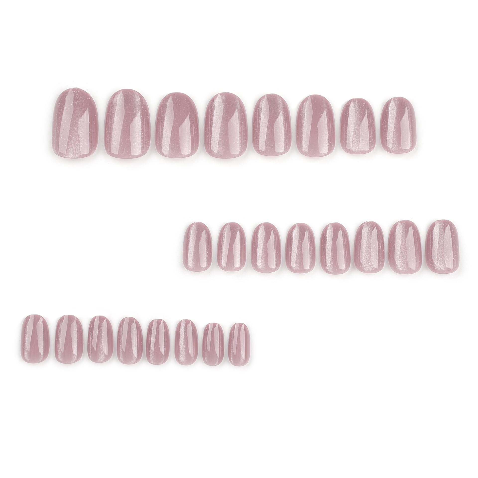 Short Oval Press on Nails - Pink Glitter Acrylic Fake Nails with Glossy Finish | 24Pcs Full Cover Artificial Nails for Girls | Easy Glue on Nails for Parties, Weddings & Daily Wear