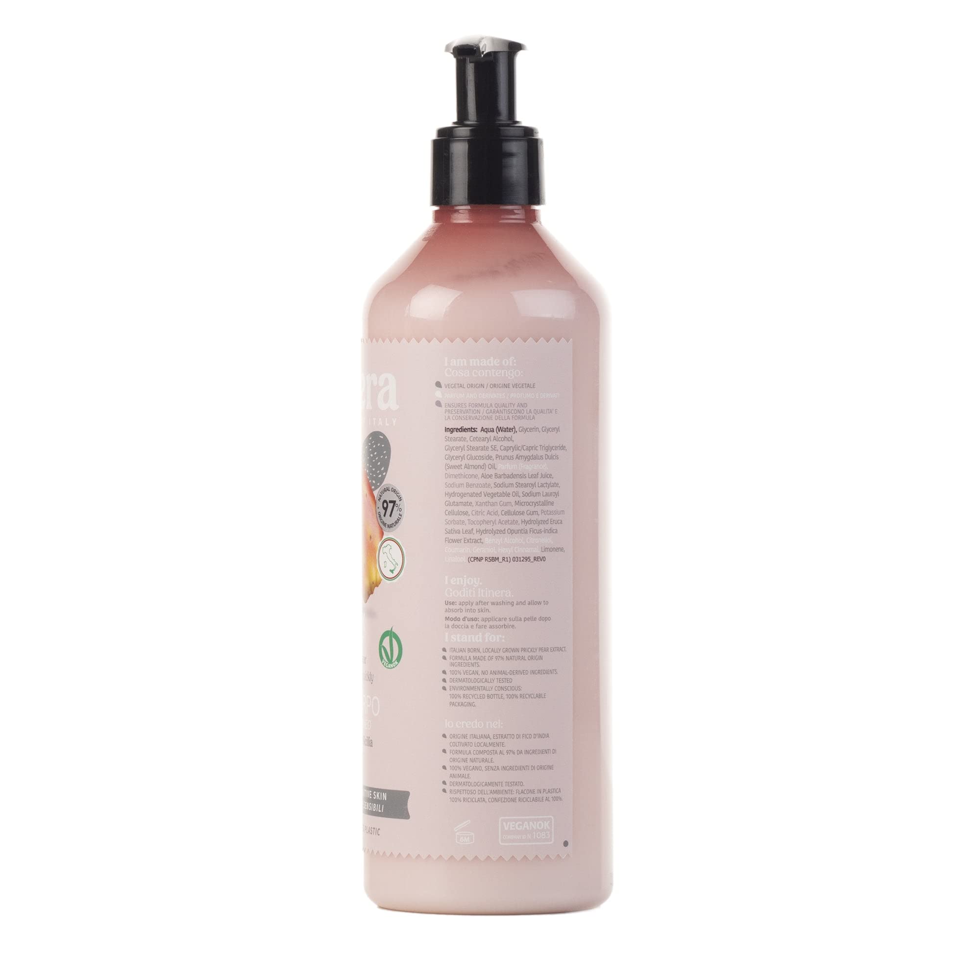 Itinera Instant Comfort Body Milk with Sicilian Prickly Pear (12.51 fl oz) - Vegan Moisturizer for Normal & Sensitive Skin - 97% Natural Ingredients - Hydrating & Soothing Lotion for Dry Skin Care & Daily Body Moisturizing