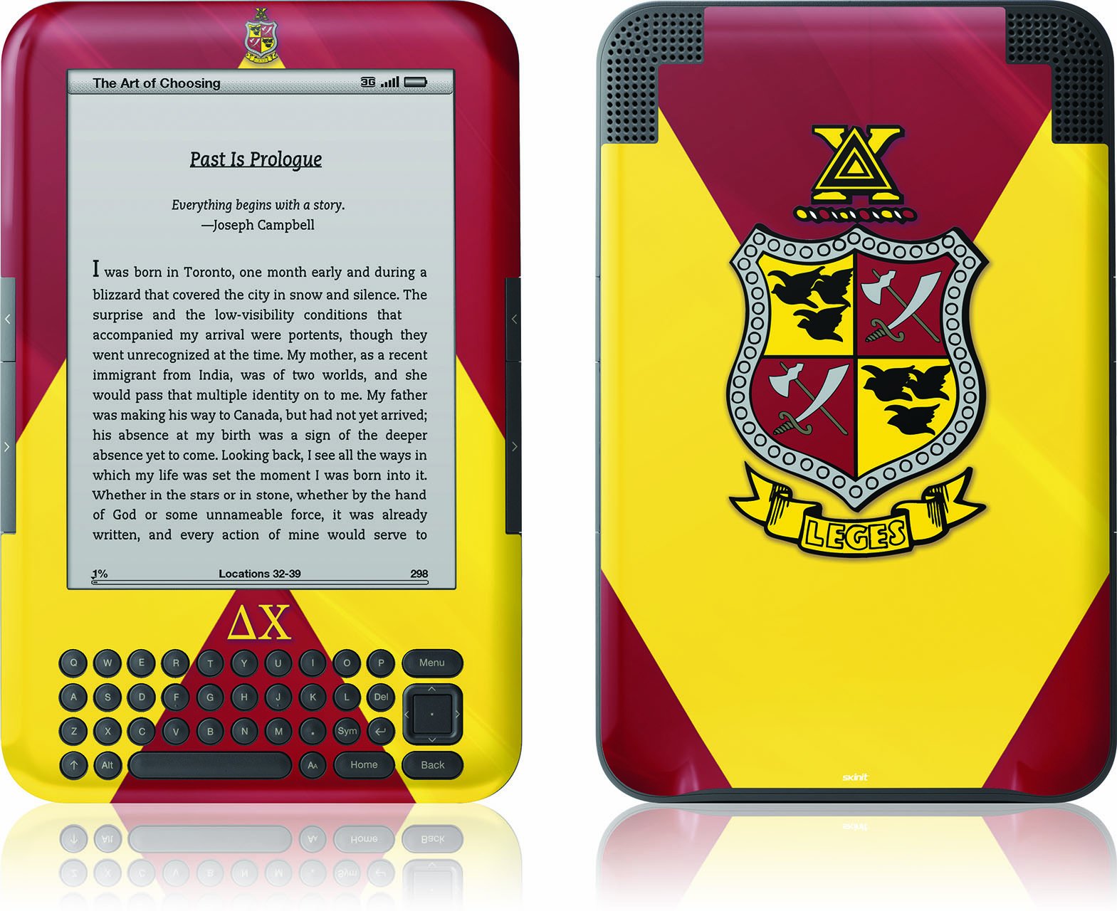 Skinit Custom Protective Skin for Kindle Keyboard - Delta Chi Design | Durable Vinyl Decal for E-Readers, Perfect for College Students & Book Lovers