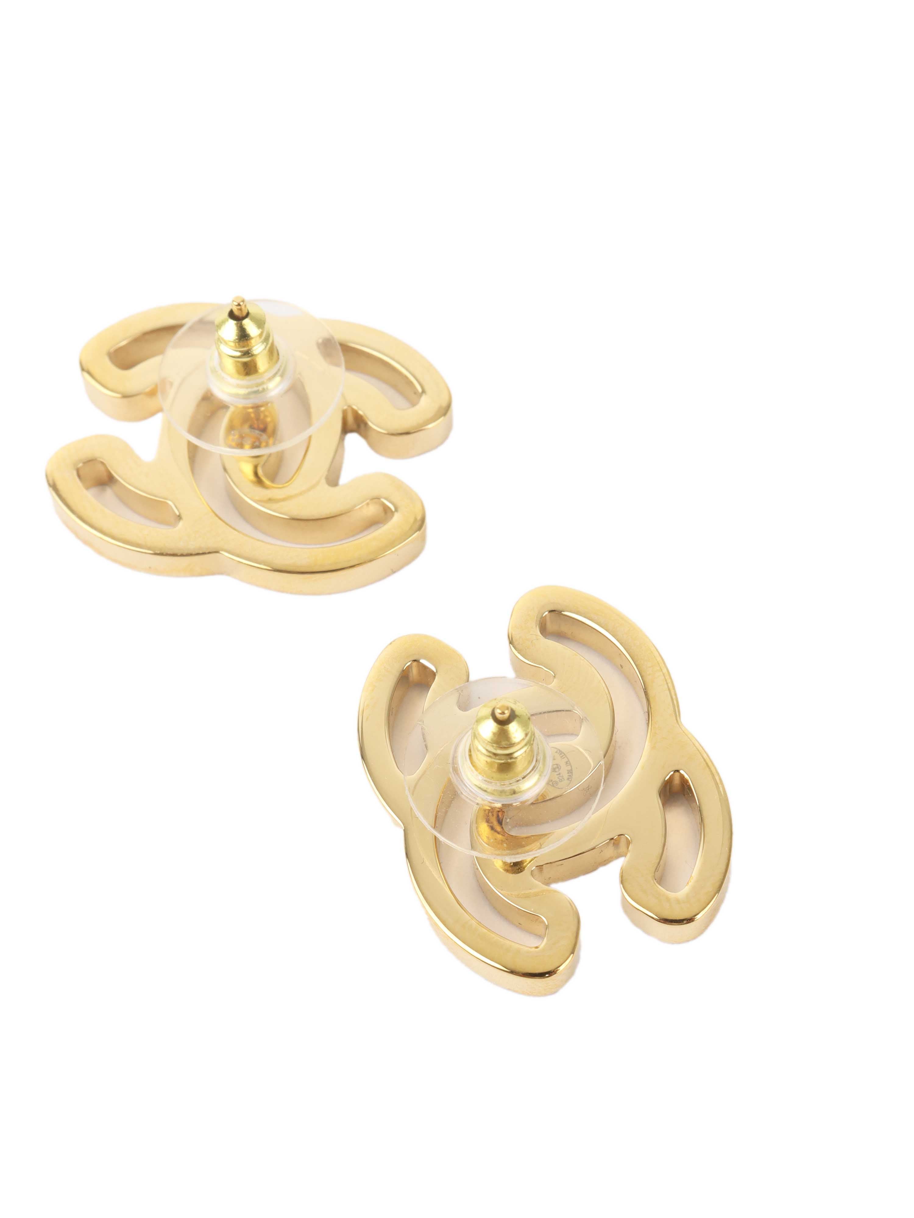 Chanel CC Logo Earrings - Luxury Gold-Tone Hoop Earrings for Women, Fashionable Designer Jewelry Gift for Her | Perfect for Parties, Weddings & Special Occasions