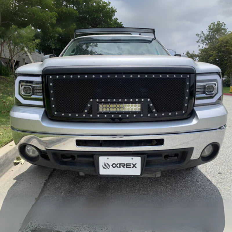 Alpharex GMC Sierra Multicolor Flow Series Jet Black Headlights (2007-2013) - LED Projector Headlights for Off-Road & Night Driving