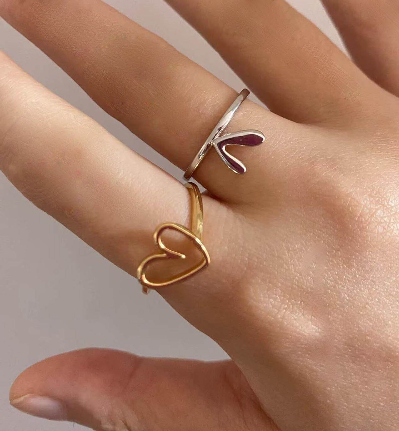 Self Love Mini Heart Stacking Ring Set - Dainty Gold & Silver Stackable Rings for Women | Perfect for Valentine's Day, Anniversary Gifts & Everyday Wear (YS020)