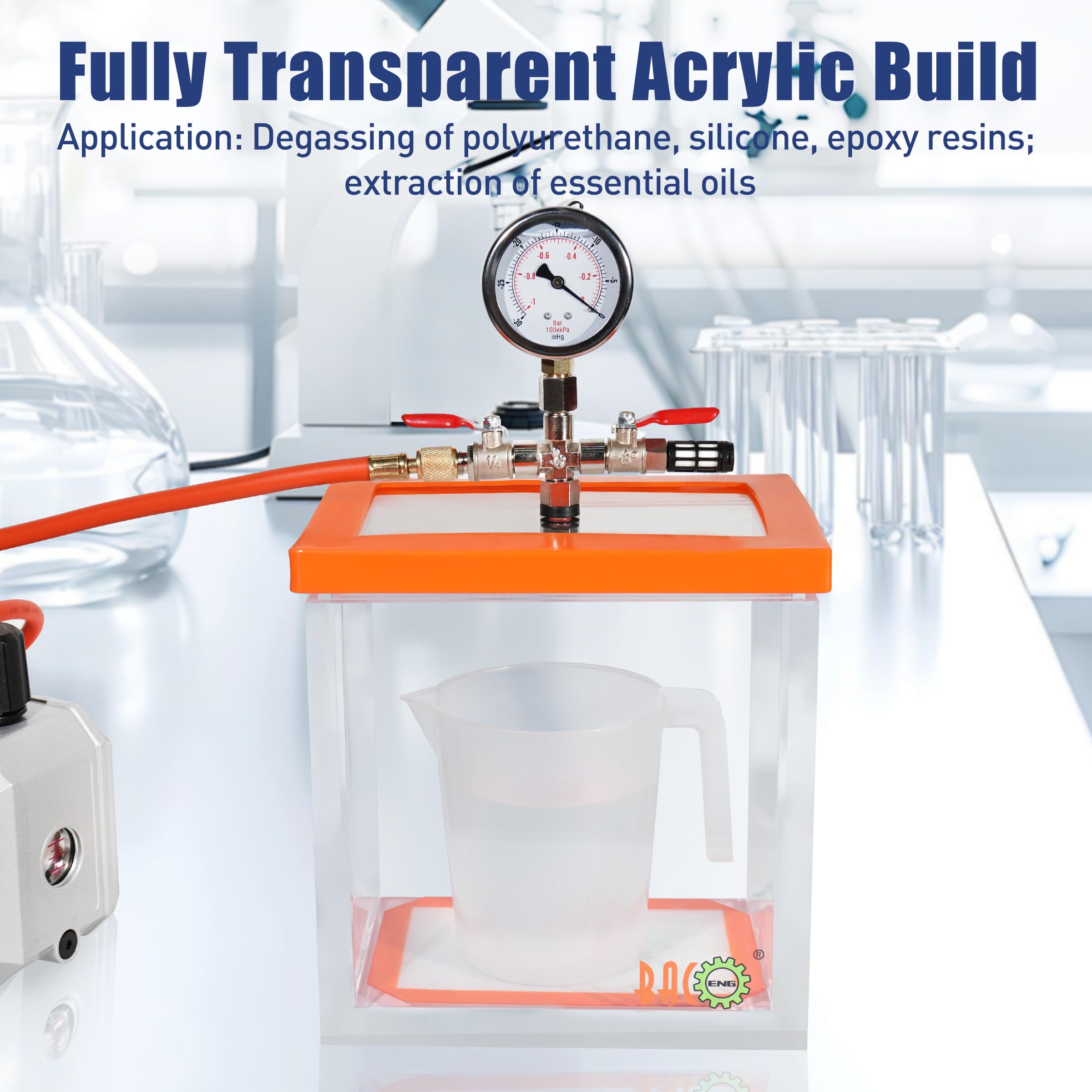 BACOENG 2 Gallon Vacuum Chamber Kit - Acrylic Degassing Chamber for Resin, Silicone & Epoxy - Perfect for DIY Crafts, Jewelry Making, and Mold Casting Projects