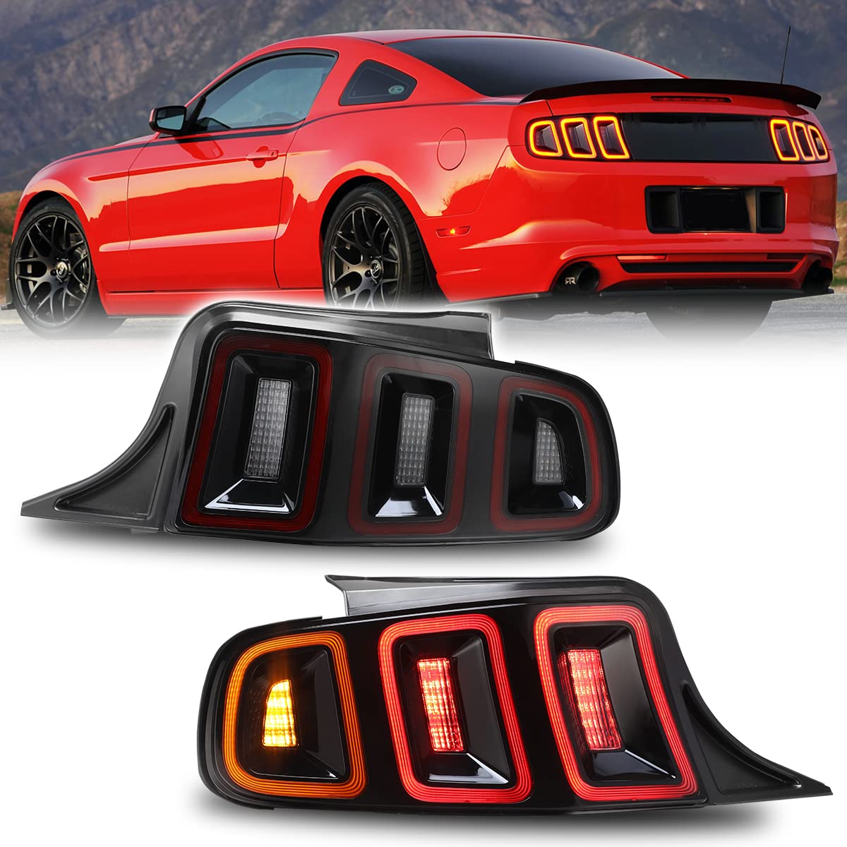 ROXX Full LED Tail Lights Assembly for 2010-2014 Ford Mustang - Sequential Turn Signals, DRL, Brake & Reverse Lights - Red Lens (Pair) - Upgrade Your Mustang's Style & Safety for Night Driving & Car Shows
