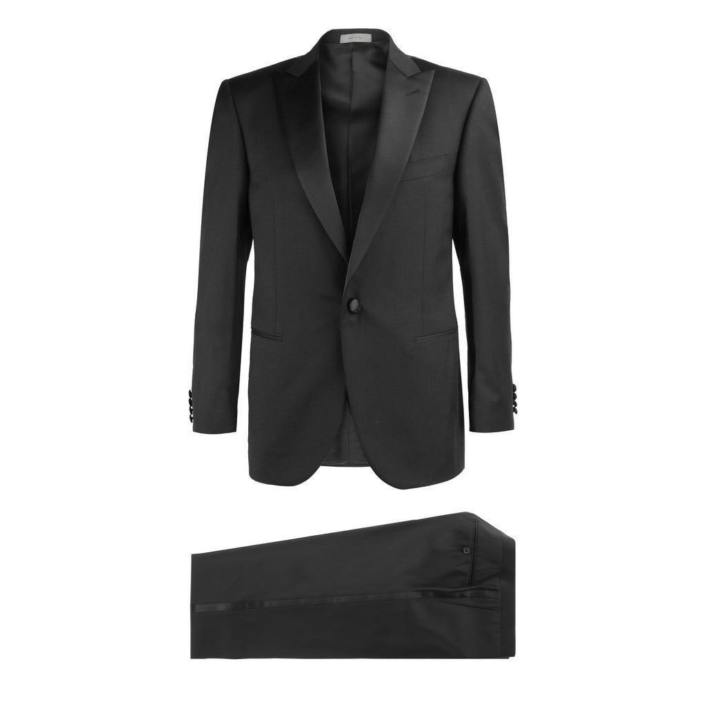 Corneliani Men's Black Twill Leader Event Suit - Premium Business Formal Wear for Weddings, Meetings & Special Occasions