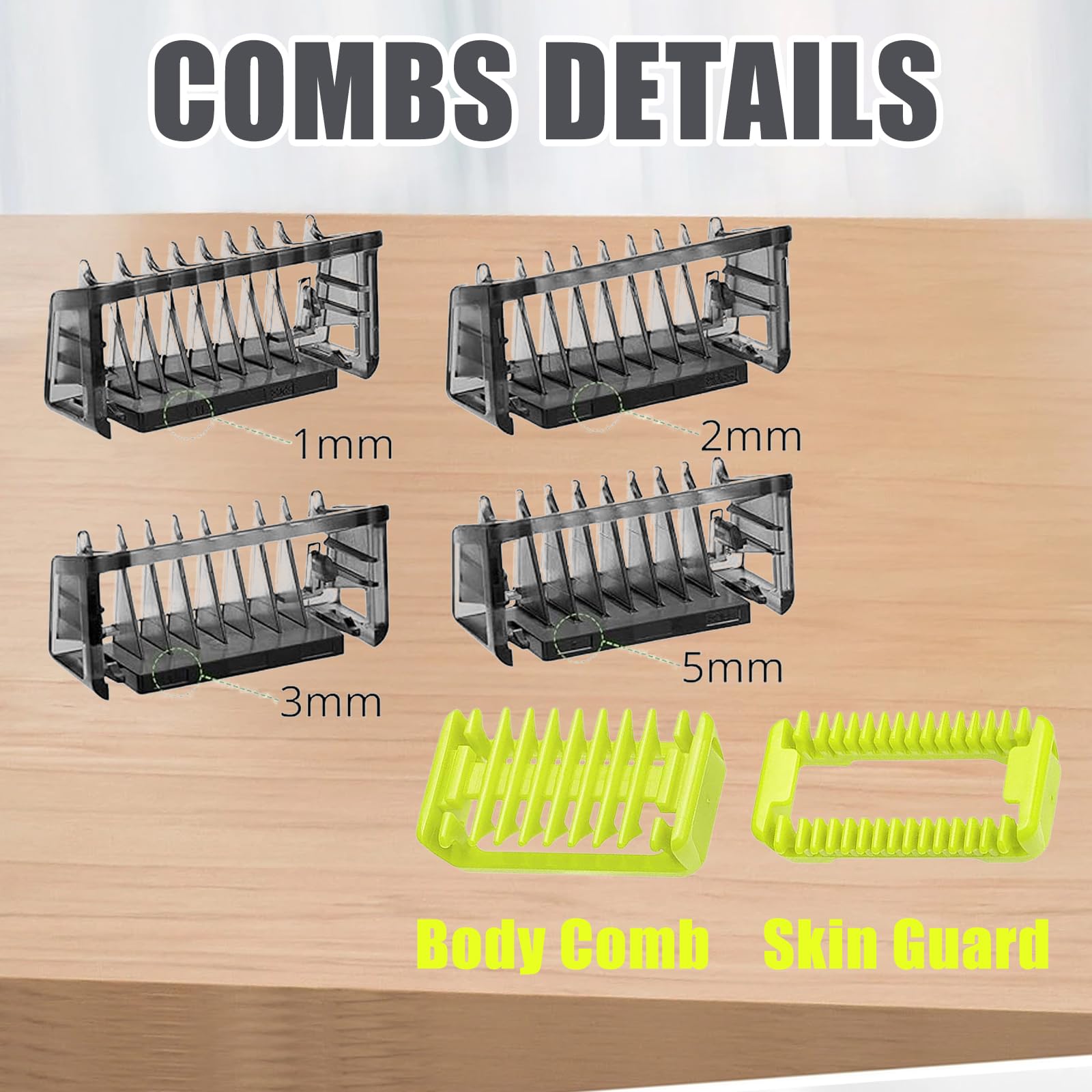 Premium Hair Clipper Blades & Attachments Kit (1/2/3/5mm) - QP2520, QP2530, QP2620, QP2630 Single Blade Replacement for Face & Body Grooming - 7-Piece Professional Barber Accessories Set for Home & Salon Use