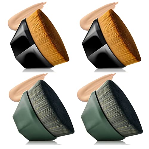 Professional Flat Top Kabuki Makeup Brush Set for Foundation - 2 Black & 2 Green Brushes with Travel Case | Perfect for Liquid, Powder & Cream Makeup Application