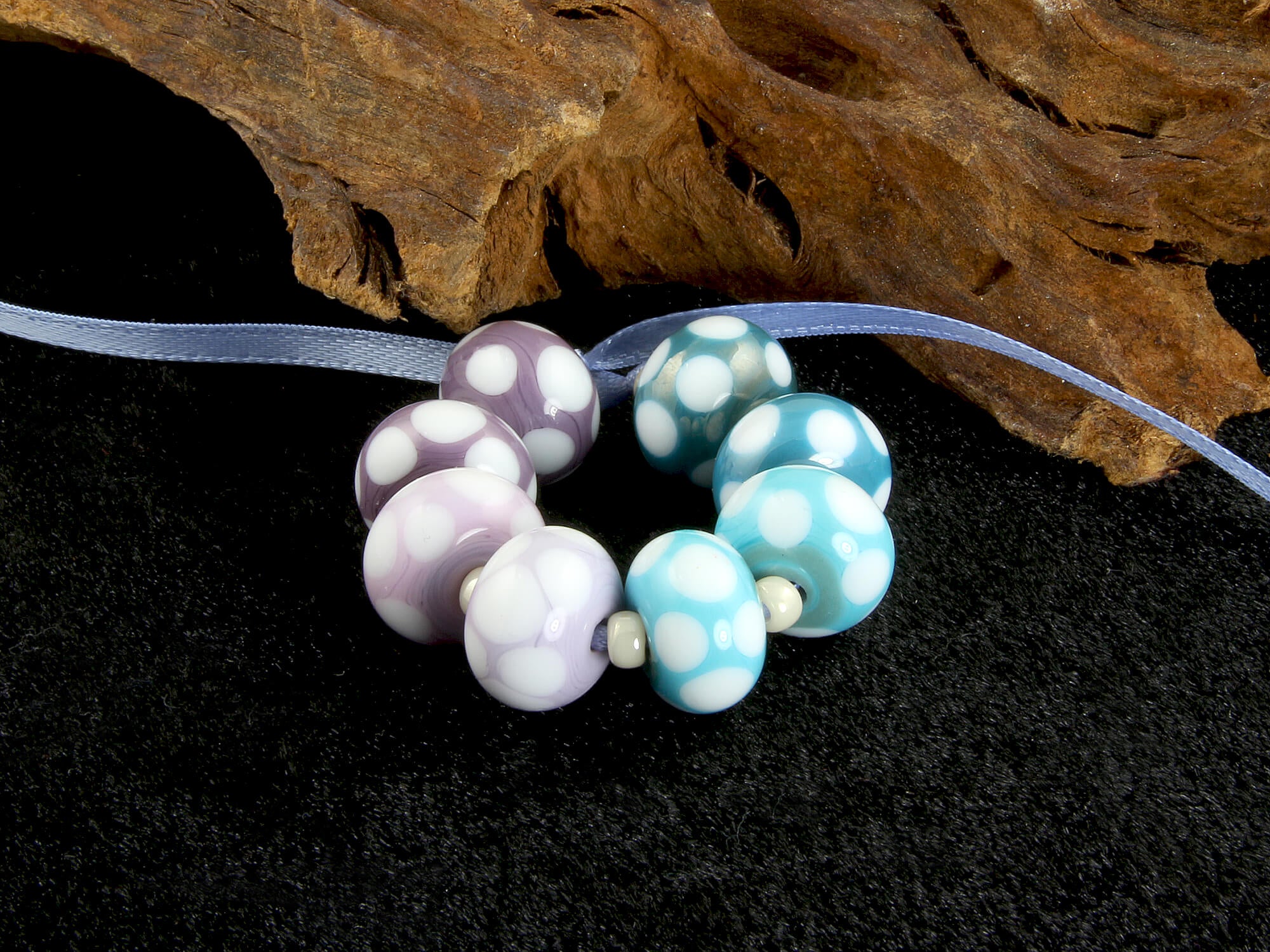 8 Handmade Pastel Polka Dot Lampwork Glass Beads Set for Jewelry Making - DIY Bracelets, Necklaces & Craft Projects (SRA)