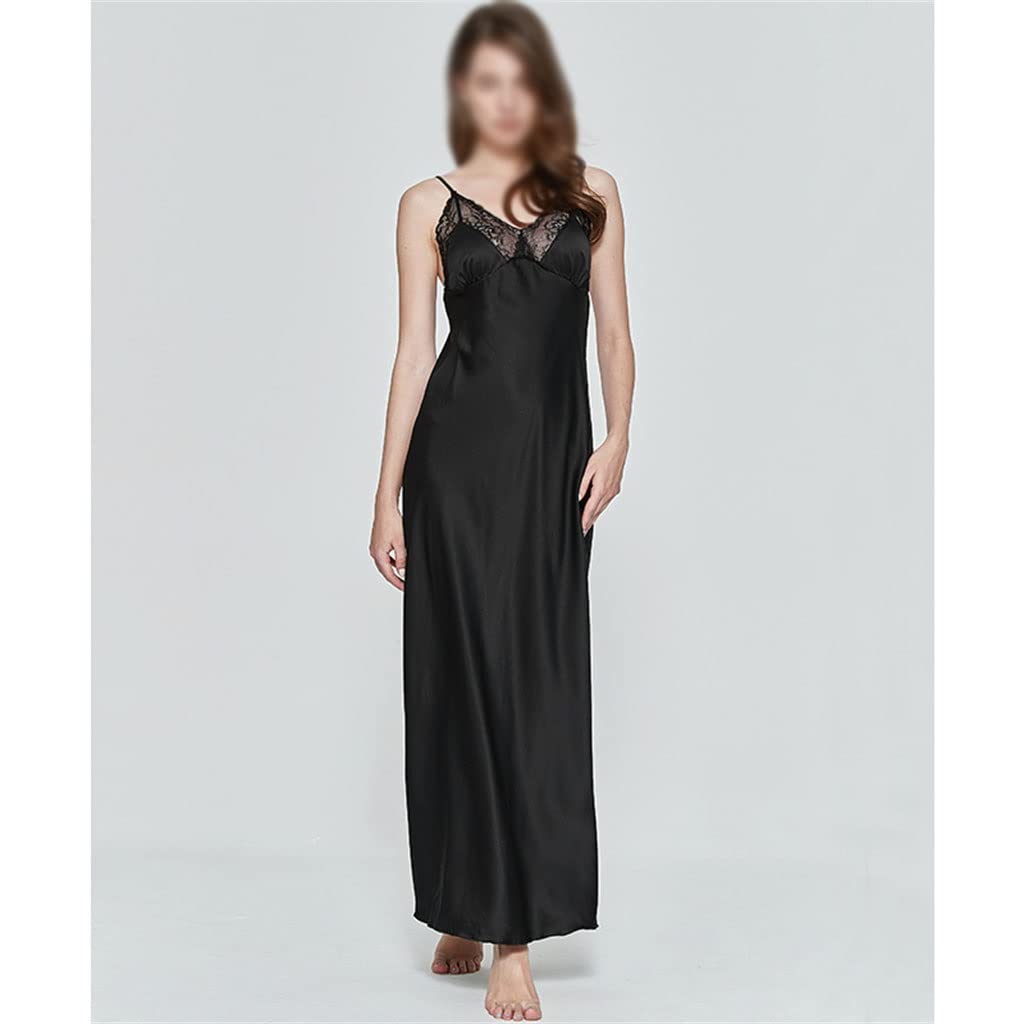 Sexy Long Nightgown for Women - Soft Artificial Silk Sleepwear, Deep V-Neck Night Dress, Comfortable Nightie for Relaxing & Sleeping (Color: A, Size: Small) - Perfect for Bedtime, Lounge Wear & Romantic Evenings