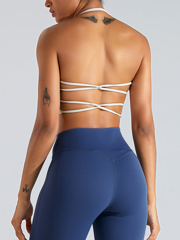 ZASUWA Women's Solid Color Backless Cross Back Sports Bras - Workout, Yoga, Running & Gym Activewear