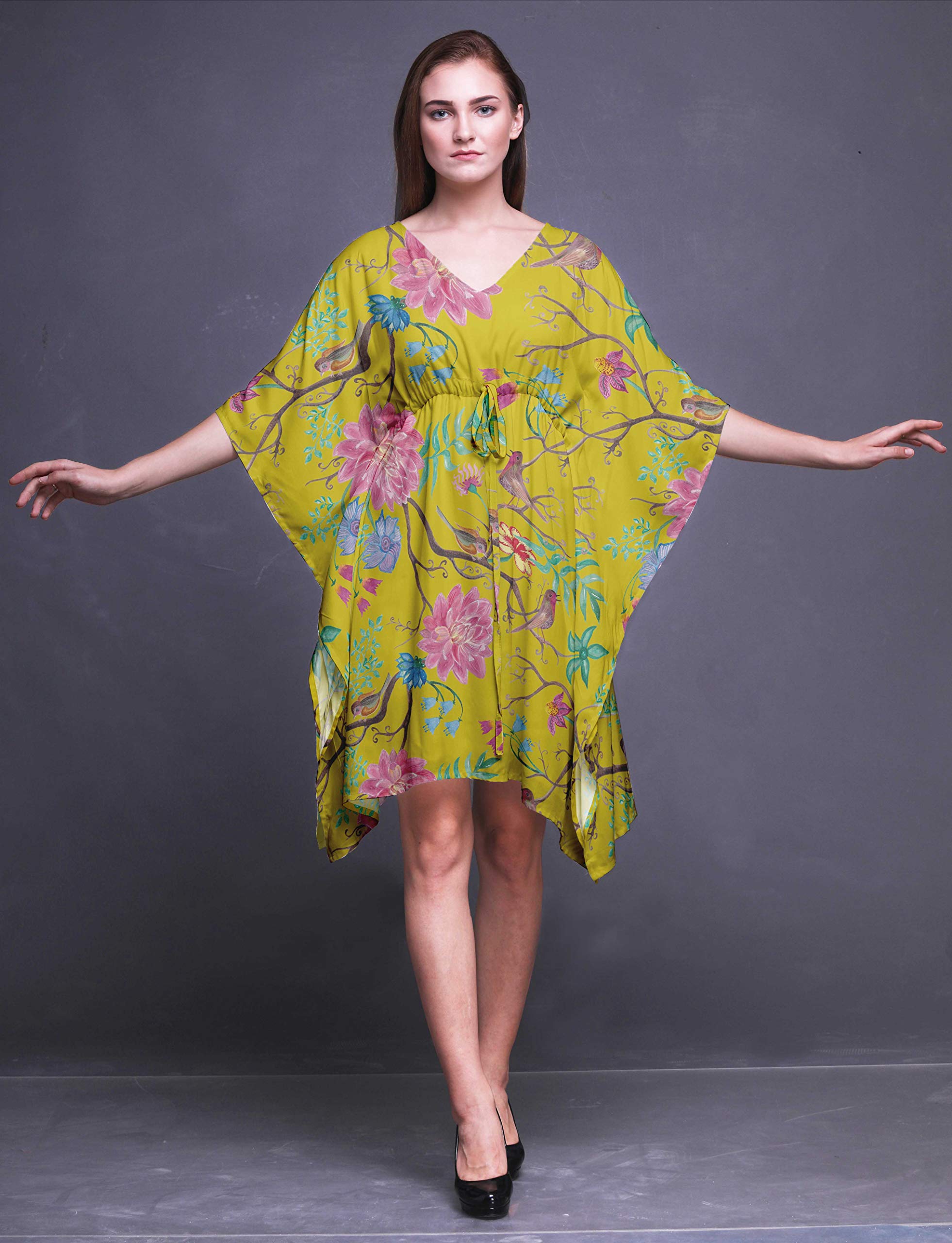 Bimba Women's Short Caftan Midi Dress - Beach Cover Up, Swimwear Dress, Boho Kaftan for Poolside, Vacation & Summer Outfits