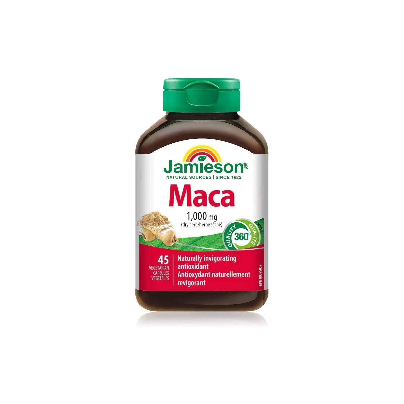 Jamieson 18418 Maca Capsules - 45 Count, 20g - Natural Energy & Vitality Supplement for Men & Women - Boost Stamina, Libido & Overall Wellness