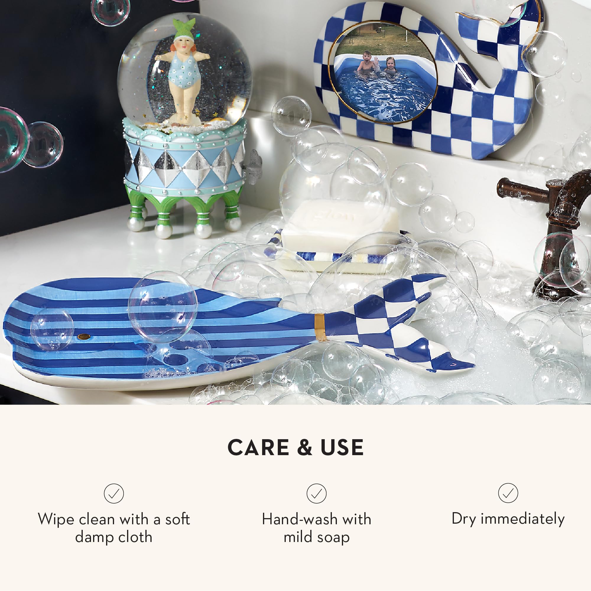 MACKENZIE-CHILDS Decorative Waste Bin - Blue and White Royal Check Trash Can for Bedroom, Bathroom, Office & Home Decor | Stylish Small Garbage Bin for Waste Disposal