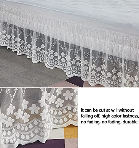 Elegant Tulle Lace Trimmed Elastic Pleated Bed Skirt with Ruffles - Dust & Wrinkle Resistant, Easy Fit Wrap Around Design for Twin/Full/Queen/King Size Beds | Perfect for Master Bedrooms, Guest Rooms & Hotel Decor